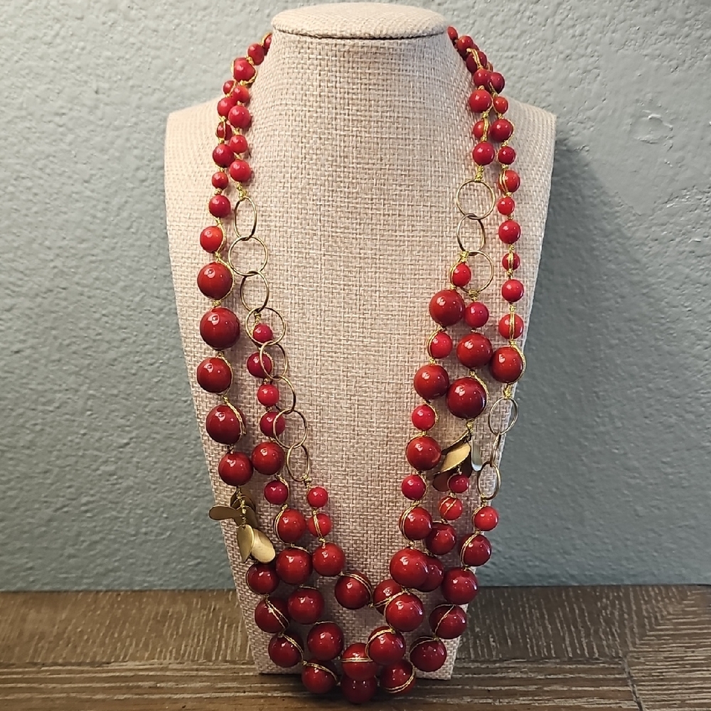 Coldwater Creek Red Glass Beaded Necklace